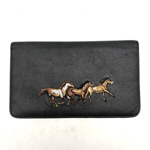 Vintage 90s Gallery Collection Napa Leather Wild Horses Bifold Checkbook Wallet